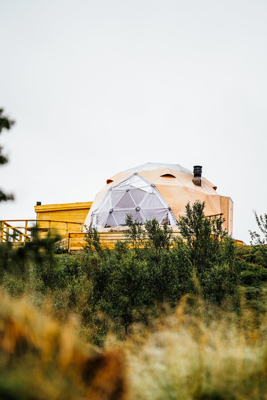 camping arctic dome in bushes